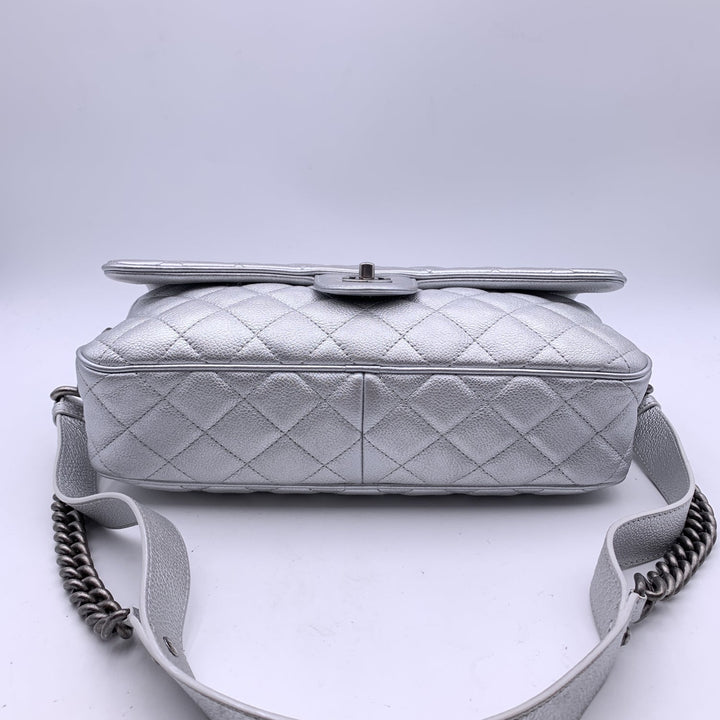 Chanel Airline 2016 Silver Quilted Leather Easy New Shoulder Bag