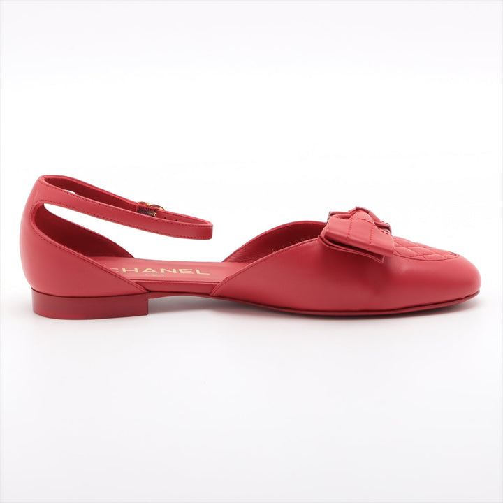 Top Quality Chanel Coco Leather Strap Pump 35 1/2  Red G38872 Matrasse Ribbon