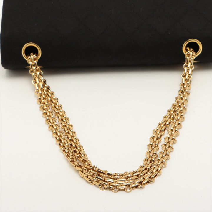 Top Quality Chanel Matrasse Cotton Double Flap Double Chain Bag Black Gold  0st