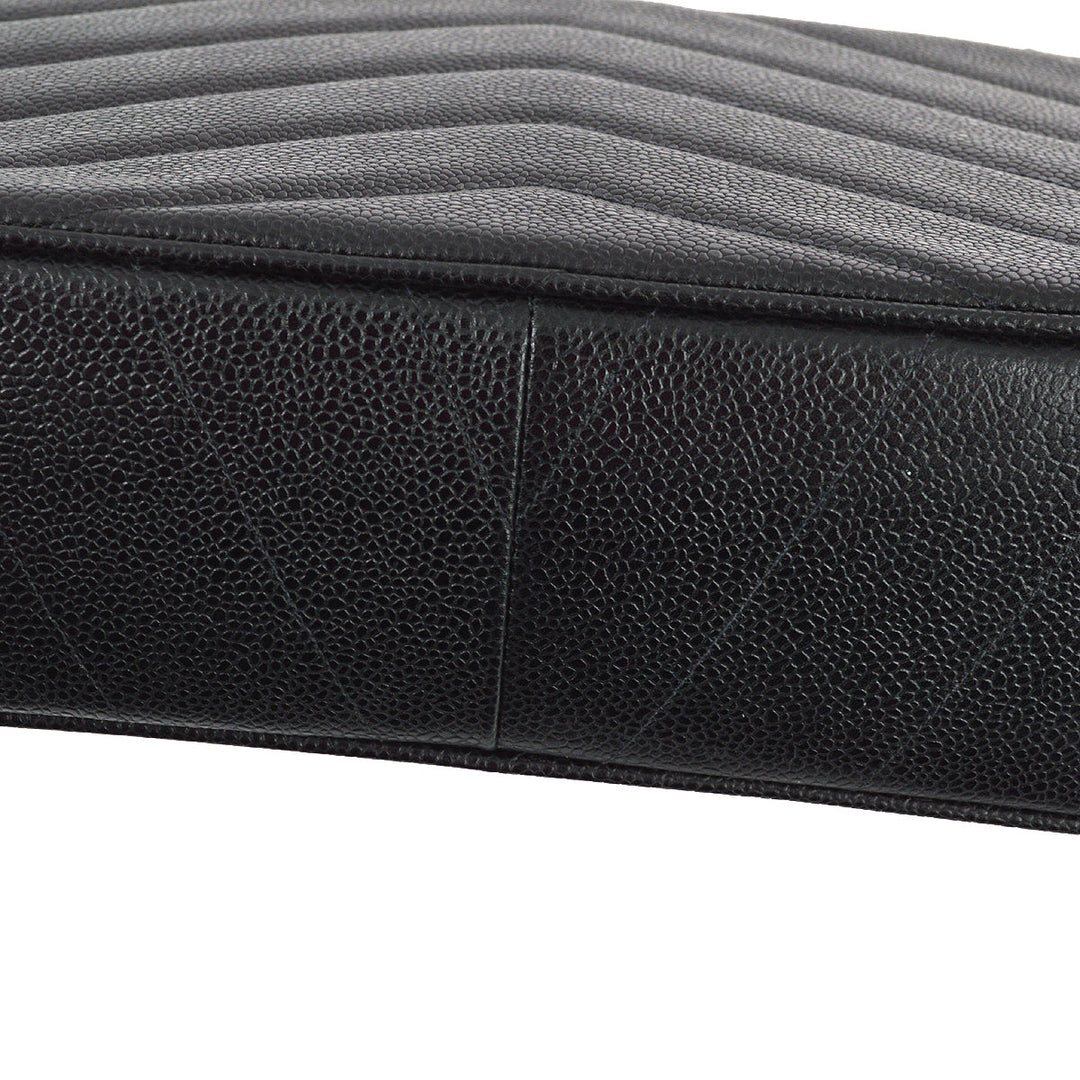 Top Quality Chanel 1994-1996 Black Caviar Jumbo Chevron Letter Flap Bag