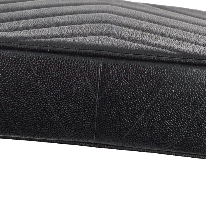 Top Quality Chanel 1994-1996 Black Caviar Jumbo Chevron Letter Flap Bag