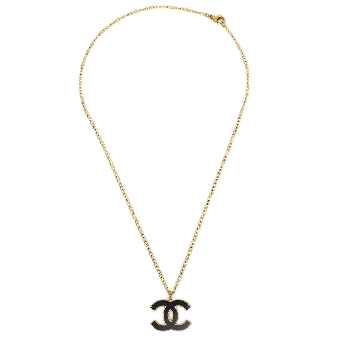 Top Quality Chanel CC Chain Necklace Pendant Gold Black 02A