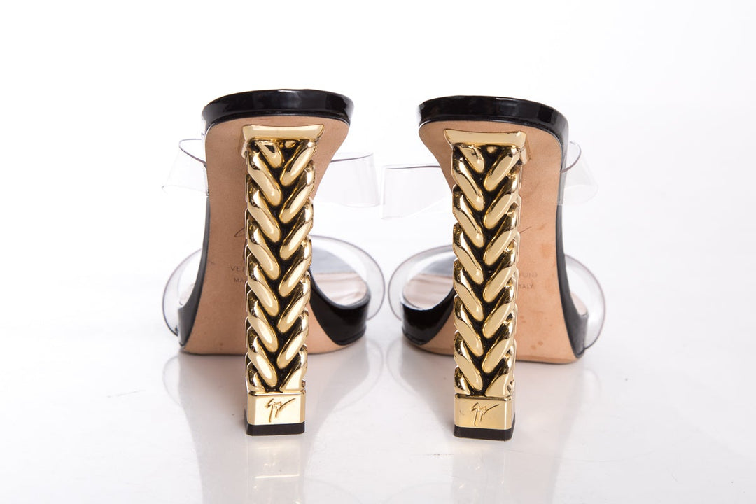 Guiseppe Zanotti Black Gold Heels SZ 37.5