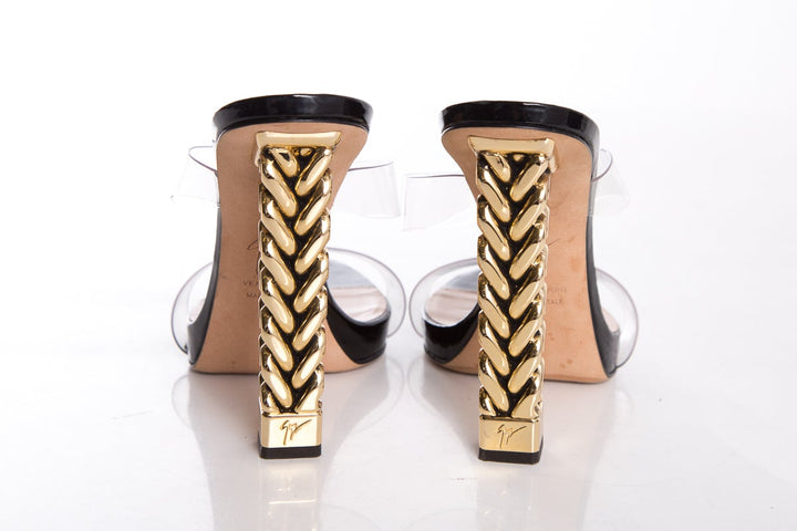 Guiseppe Zanotti Black Gold Heels SZ 37.5