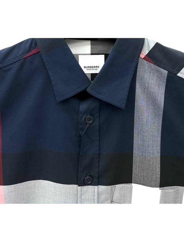 Burberry Men's Checked Stretch Cotton Poplin Long Sleeve Shirt Navy
