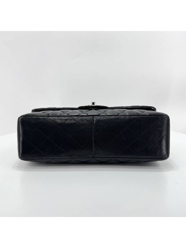 Lambskin classic large silver shoulder bag cross black Chanel