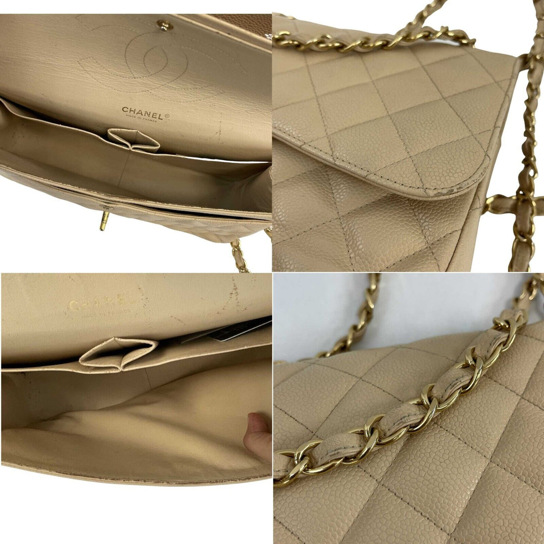 Chanel - Large CC Caviar Leather Double New Tan Shoulder Bag