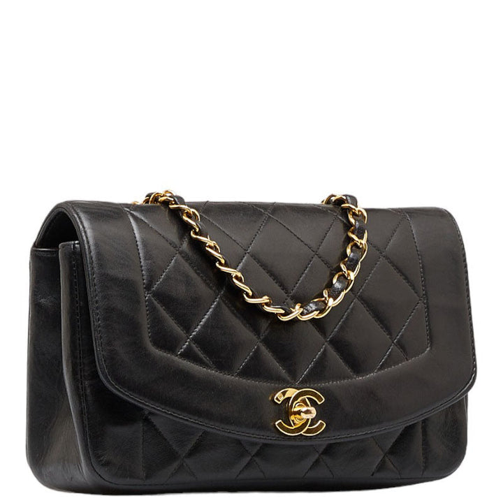 Top Quality Chanel Matrases Diana Chain Chain houlder Bag Black Gold   Chanel