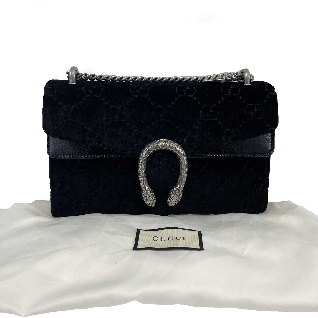 GUCCI - NEW Black / Silver Velvet Embossed GG Dionysus Small Shoulder Bag