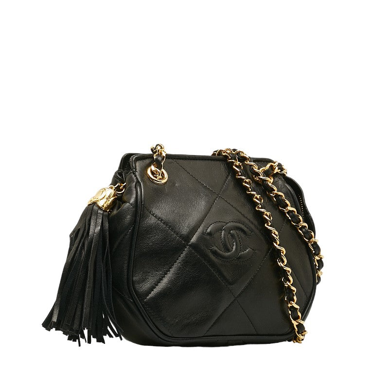 Top Quality Chanel Vintage Chain Shoulder Bag in Lambskin Black