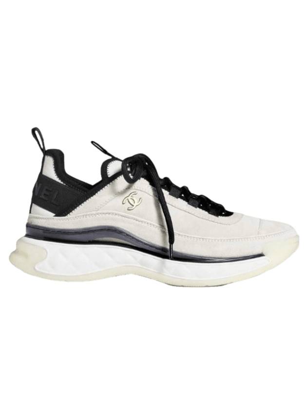 Logo Mixed Fibers Suede Low Top Sneakers White Chanel