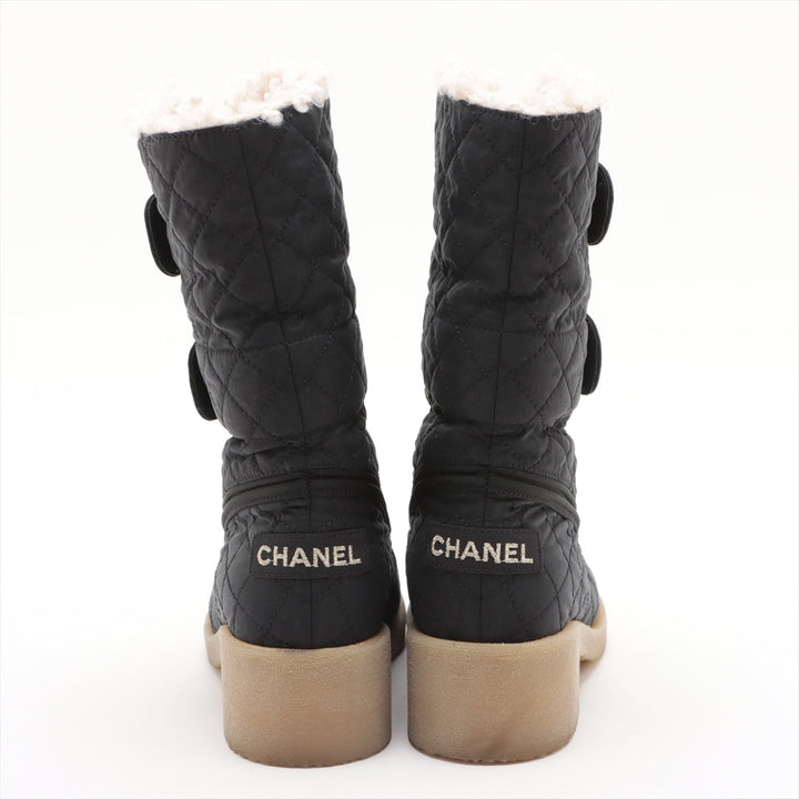 Top Quality Chanel Coco Patent Leather X Fabric Short Boots 36  Black G36702 Double Turn Locks Insol Wool