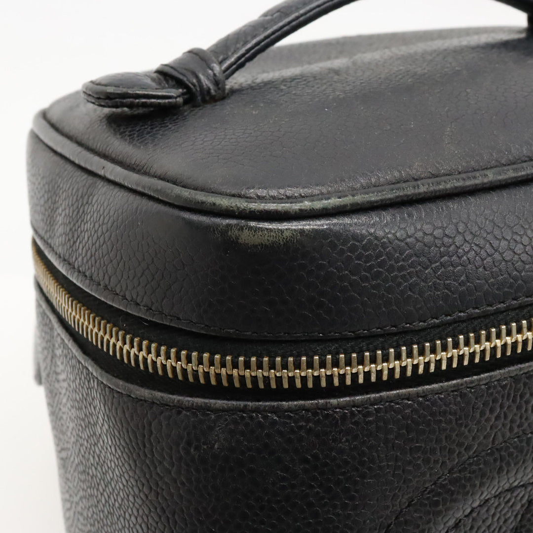 Top Quality Chanel Top Quality Chanel Caviar S Cocomark Vanity Bag Handbag Cosmetic Bag Cosmetic Leather Black Gold  A01998