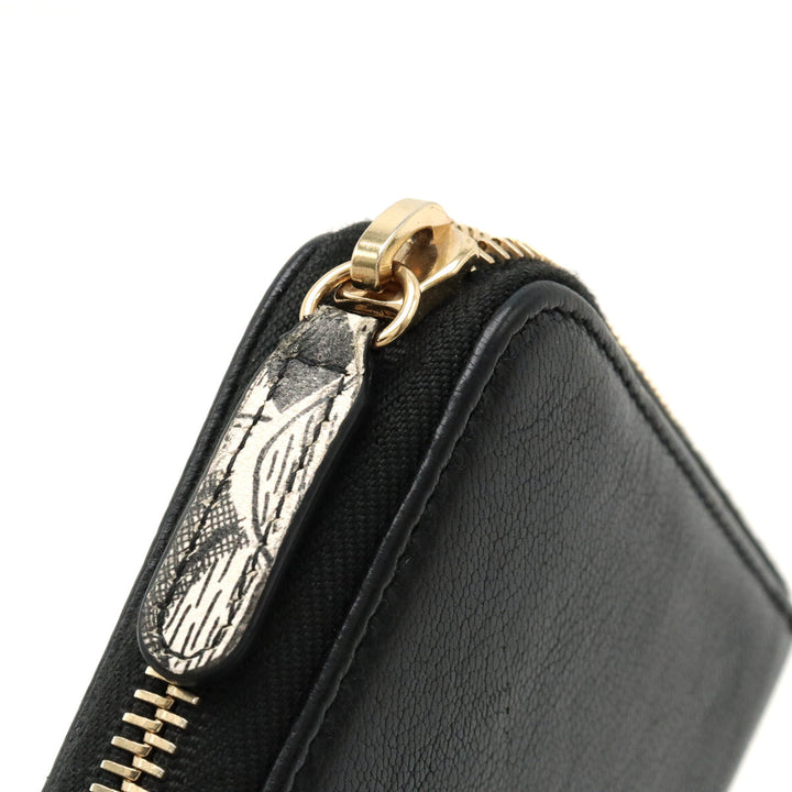 Top Quality Chanel Lucky Flower Coco Mark Roundfather Long Wallet Leather Black Black Gold  A81657