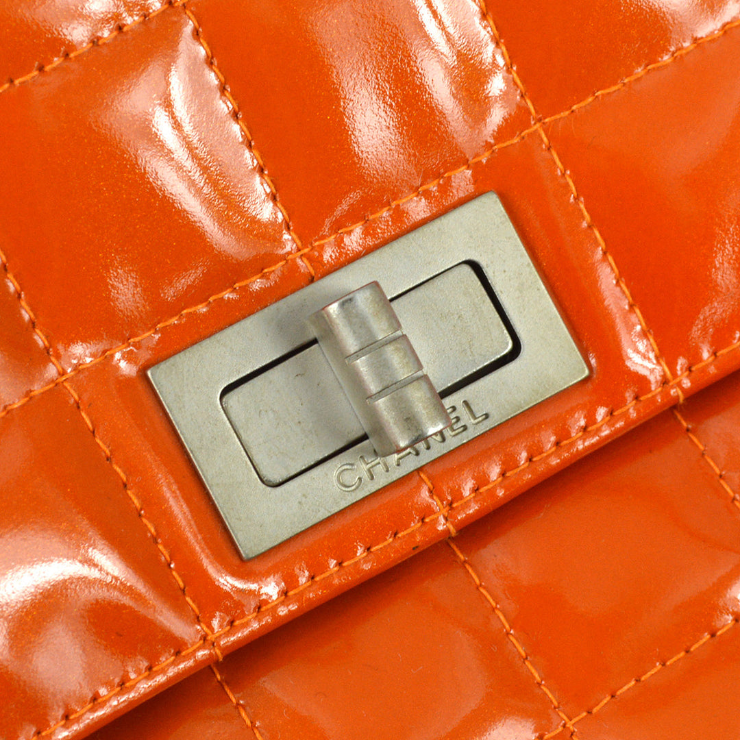 Top Quality Chanel 2000-2001 Orange Patent leather Mademoiselle Lock Straight Flap Shoulder Bag