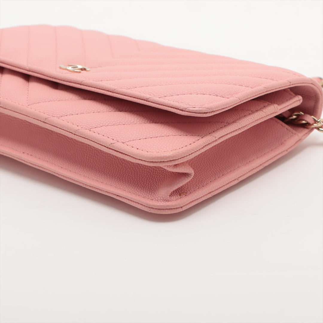 Top Quality Chanel V Stitch Caviar S Chain Wallet Pink Gold