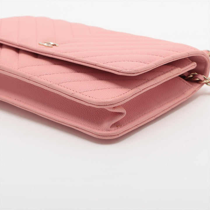 Top Quality Chanel V Stitch Caviar S Chain Wallet Pink Gold