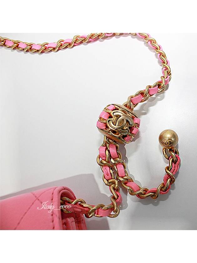 CC Logo Chain Leather Cross Bag Pink Chanel