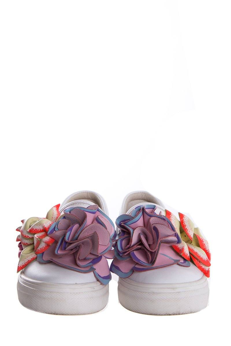 Sophia Webster White Leather Slip-On Floral Accent Sneakers SZ 35