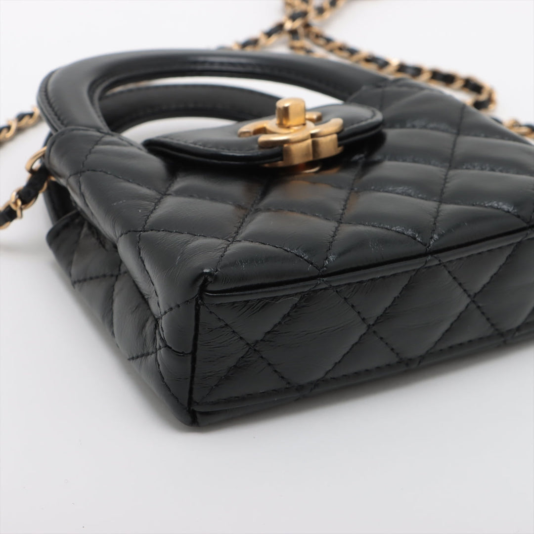 Top Quality Chanel Mattress Leather 2WAY Shoulder Bag Black Gold  AP3435