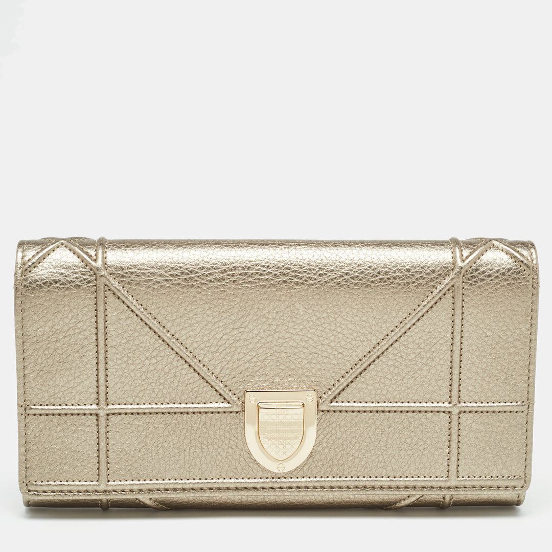 Top quality Dior Gold Leather Top quality Diorama Continental Wallet