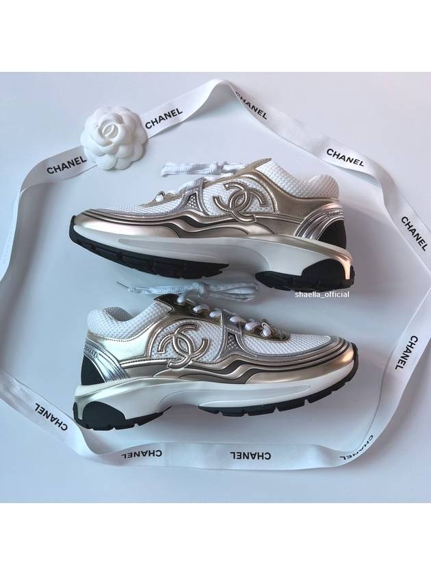 Fabric Laminated Low Top Sneakers Gold Chanel