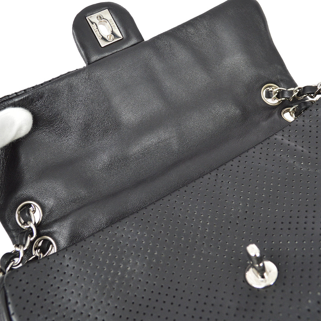 Top Quality Chanel 2008-2009 Black Perforated Lambskin Flap Shoulder Bag