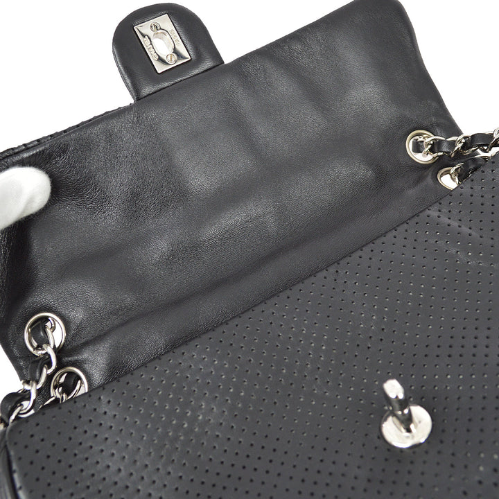 Top Quality Chanel 2008-2009 Black Perforated Lambskin Flap Shoulder Bag
