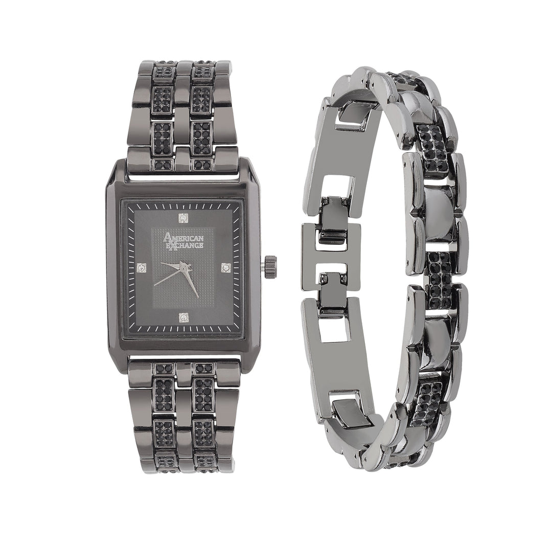 American Exchange Mens Black Watch & Bracelet Set
