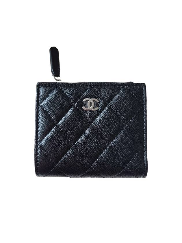 Calfskin Plain Folding Wallet Logo Folding Wallets Black Chanel