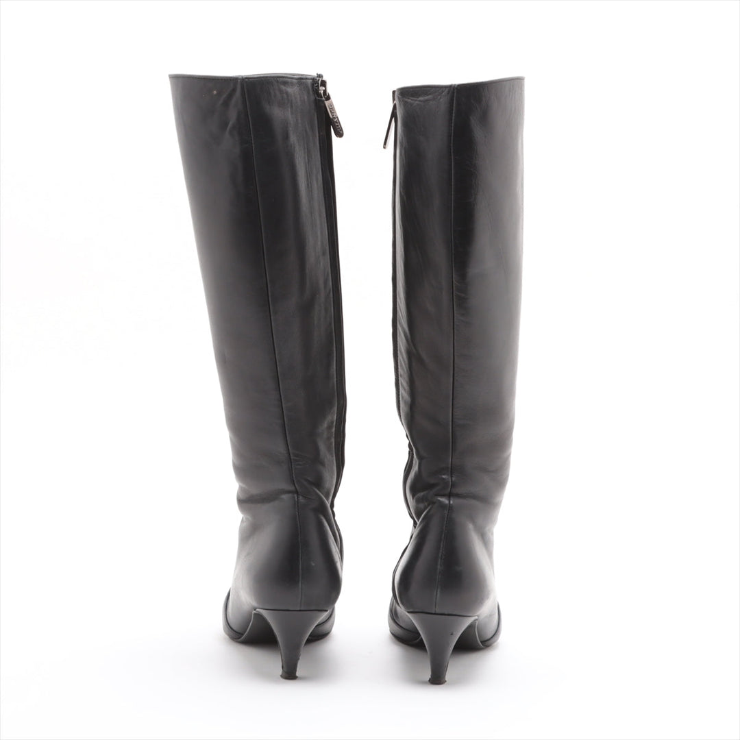 Top Quality Chanel Leather Long Boots 37  Black Hair Lightweight Yablet
