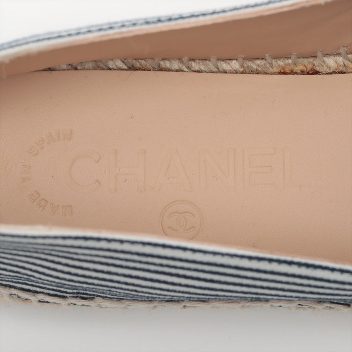Top Quality Chanel Coco Leather X Fabric Espadrille 35  Navy X White G29762 Stripe  Bag