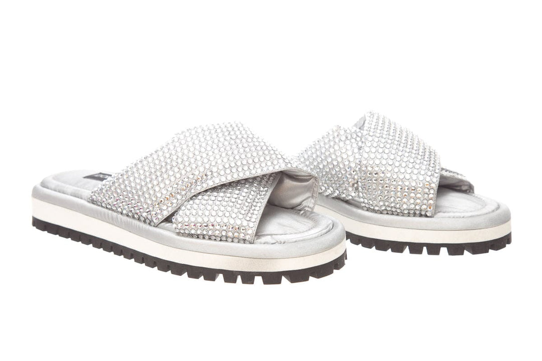Dolce & Gabbana Silver Criss-Cross Crystallized Sandals SZ 38