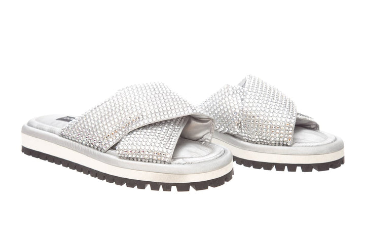 Dolce & Gabbana Silver Criss-Cross Crystallized Sandals SZ 38