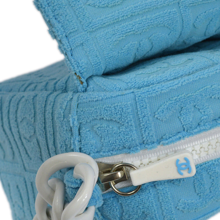 Top Quality Chanel Light Blue Cotton Straight Flap Acrylic Chain Handbag