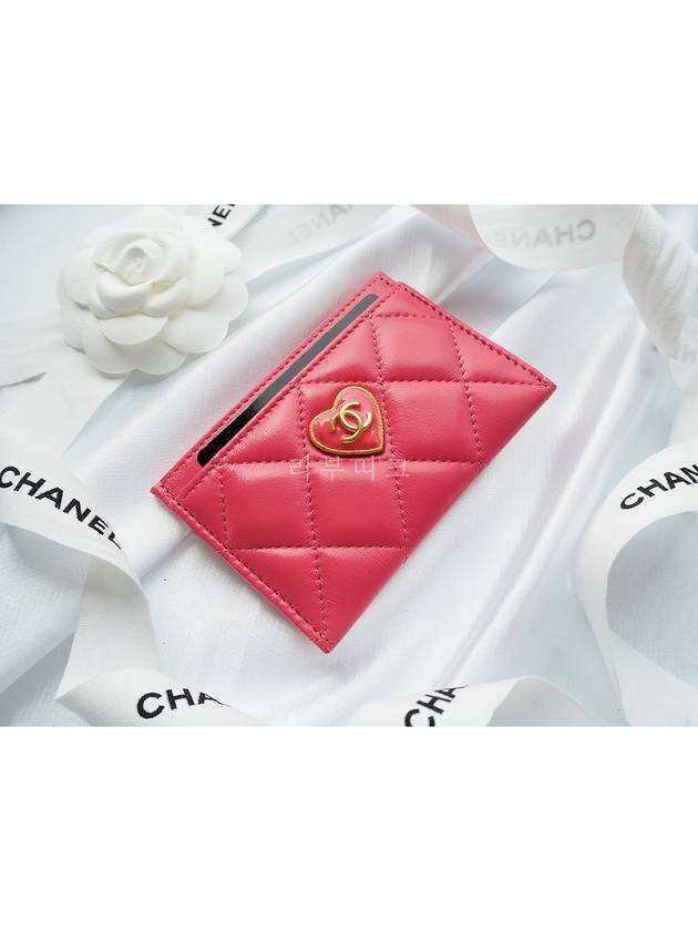 Heart Logo Lambskin Card Wallet Pink Chanel
