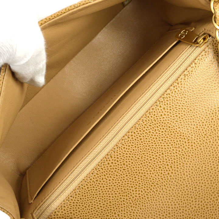 Top Quality Chanel 2003-2004 Beige Caviar Straight Flap Shoulder Bag