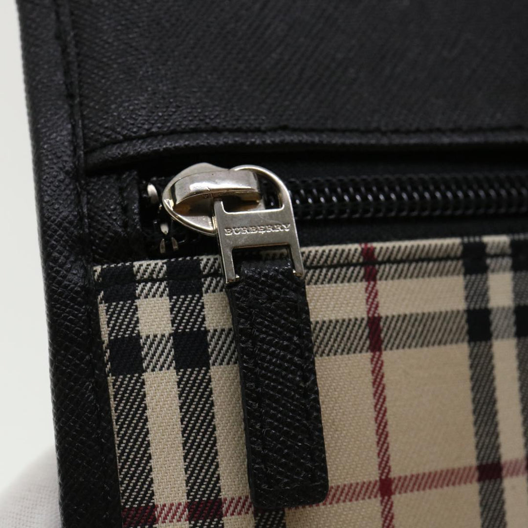 BURBERRY Nova Check Shoulder Bag Canvas Leather Beige Black Auth ai430A