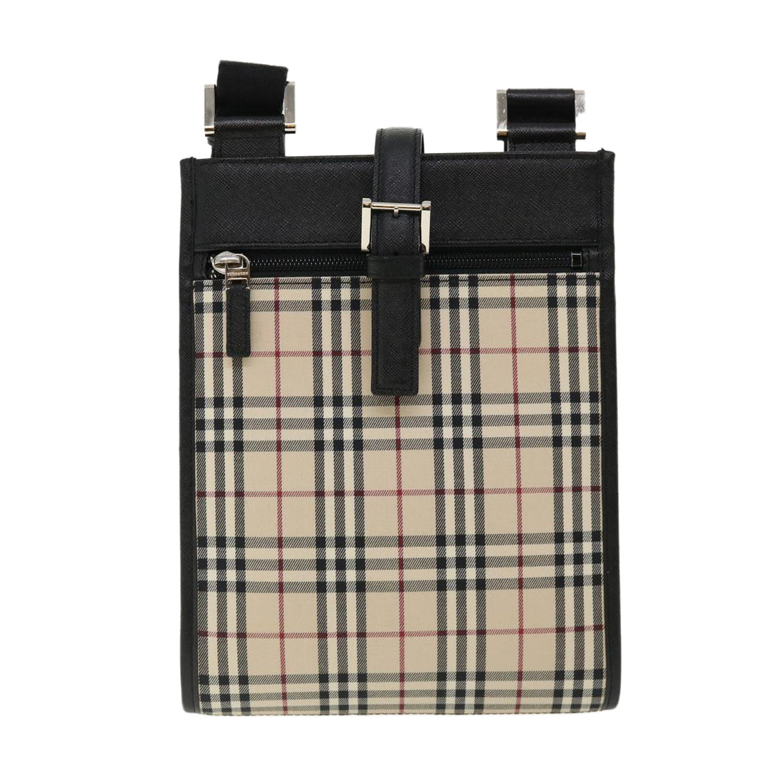BURBERRY Nova Check Shoulder Bag Canvas Leather Beige Black Auth ai430A