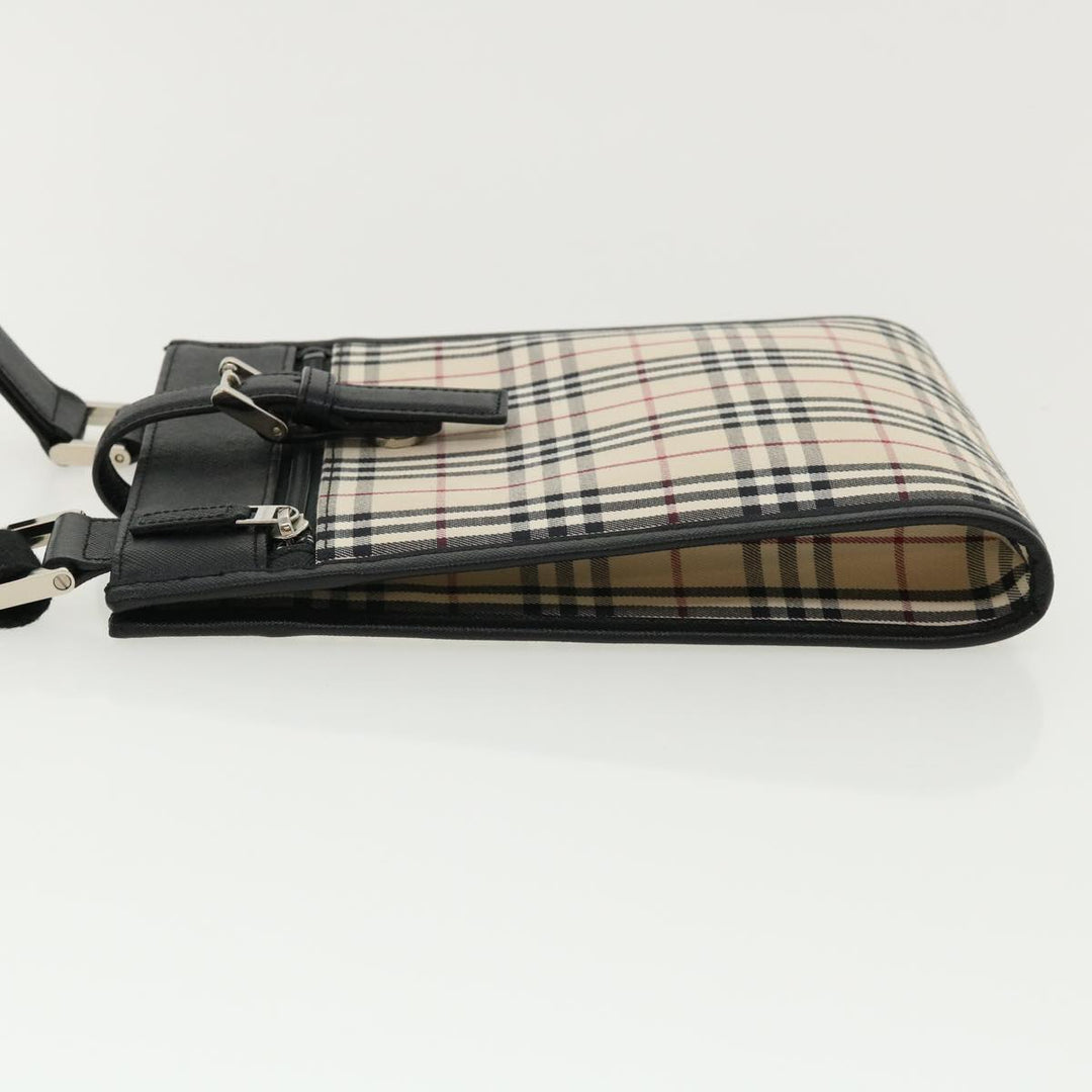 BURBERRY Nova Check Shoulder Bag Canvas Leather Beige Black Auth ai430A