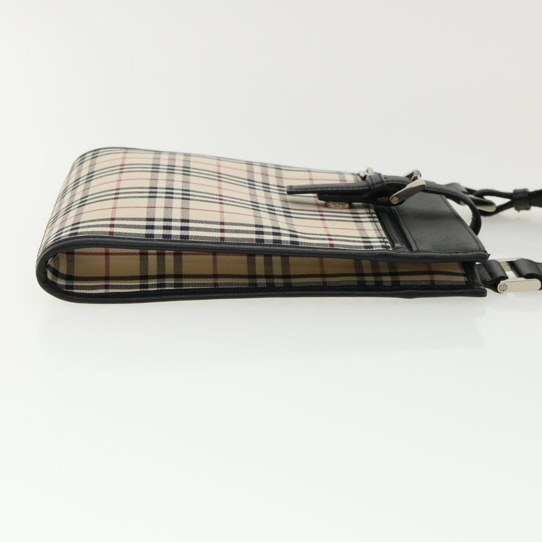BURBERRY Nova Check Shoulder Bag Canvas Leather Beige Black Auth ai430A