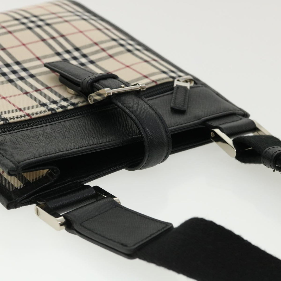BURBERRY Nova Check Shoulder Bag Canvas Leather Beige Black Auth ai430A