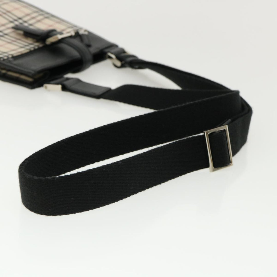 BURBERRY Nova Check Shoulder Bag Canvas Leather Beige Black Auth ai430A
