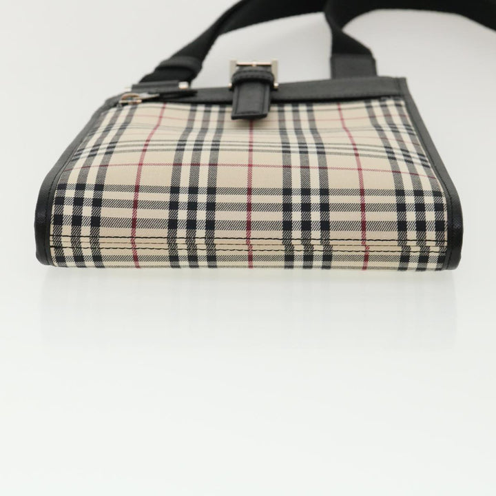 BURBERRY Nova Check Shoulder Bag Canvas Leather Beige Black Auth ai430A