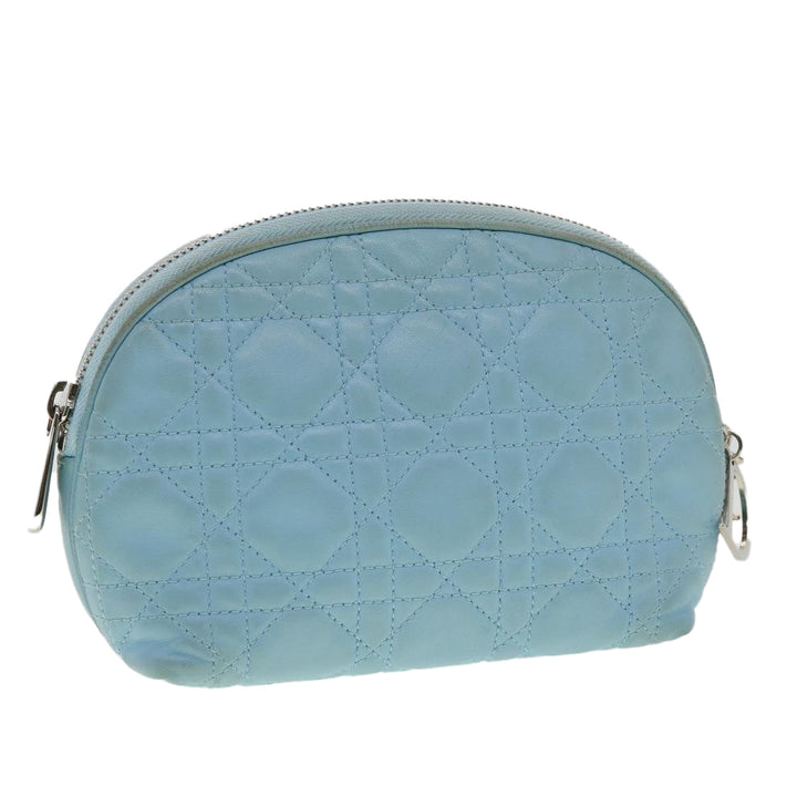 CHRISTIAN Top quality Dior Lady Top quality Dior Canage Pouch Lamb Skin Blue Auth am3267