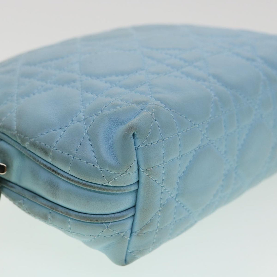 CHRISTIAN Top quality Dior Lady Top quality Dior Canage Pouch Lamb Skin Blue Auth am3267