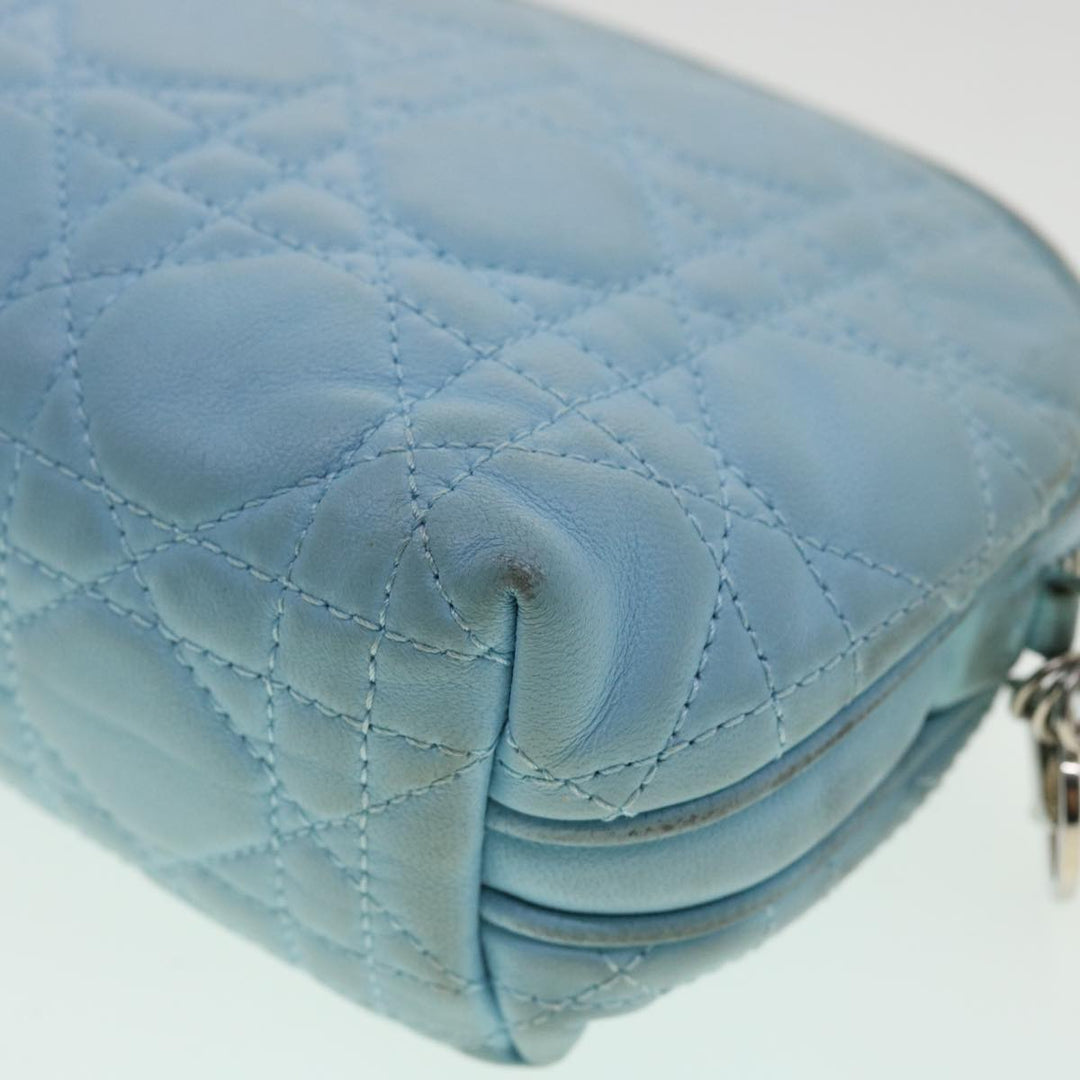 CHRISTIAN Top quality Dior Lady Top quality Dior Canage Pouch Lamb Skin Blue Auth am3267