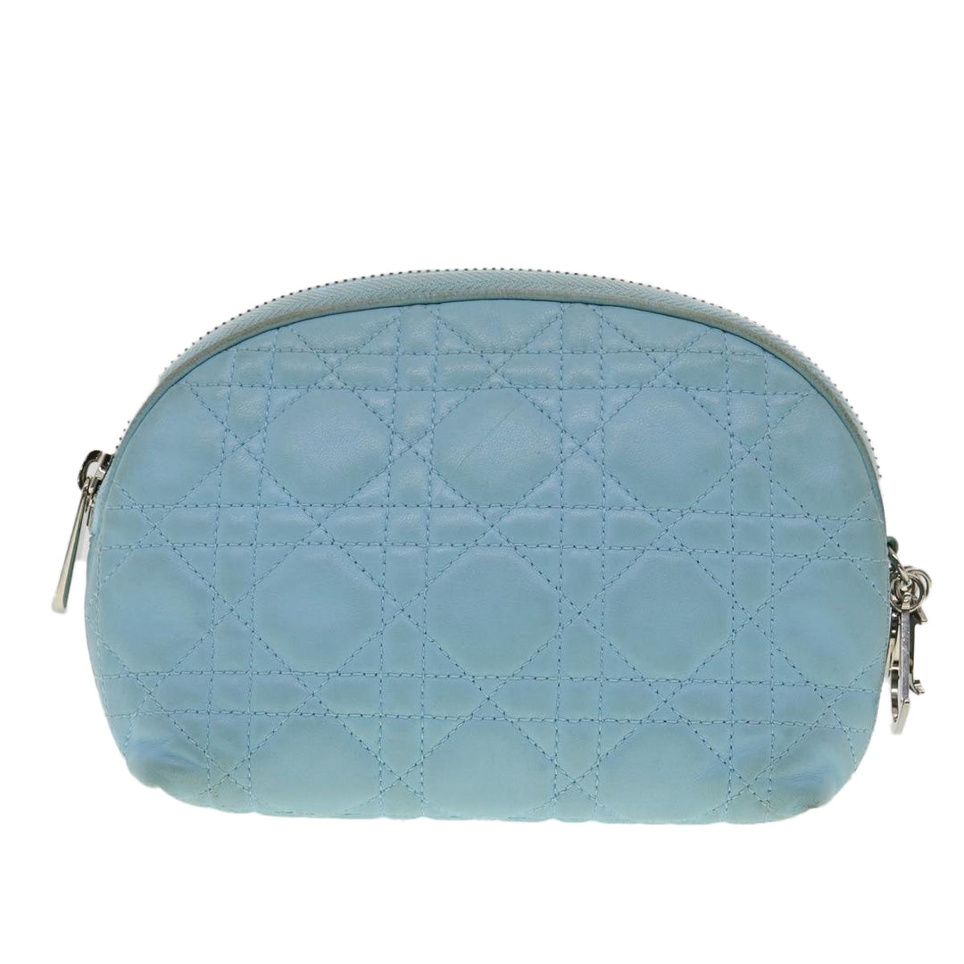 CHRISTIAN Top quality Dior Lady Top quality Dior Canage Pouch Lamb Skin Blue Auth am3267