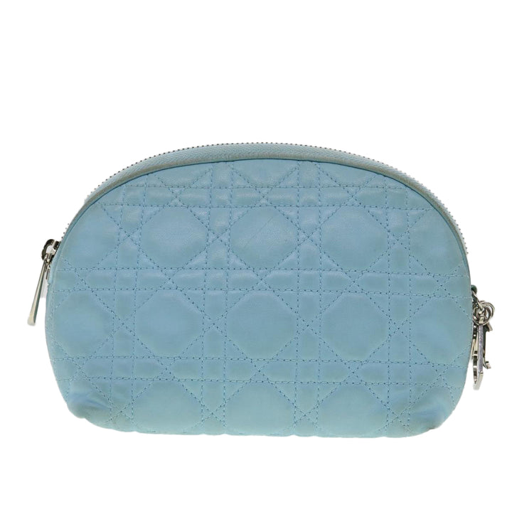 CHRISTIAN Top quality Dior Lady Top quality Dior Canage Pouch Lamb Skin Blue Auth am3267