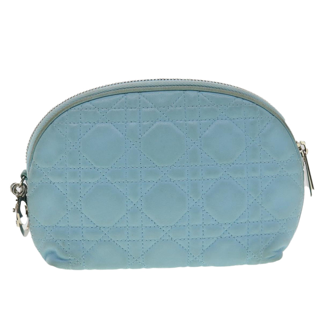 CHRISTIAN Top quality Dior Lady Top quality Dior Canage Pouch Lamb Skin Blue Auth am3267